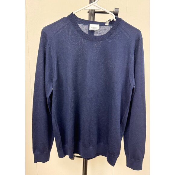 Burberry Women’s Bempton Wool Elbow Check Patches Crewneck Pullover Jumper Navy - Picture 2 of 9